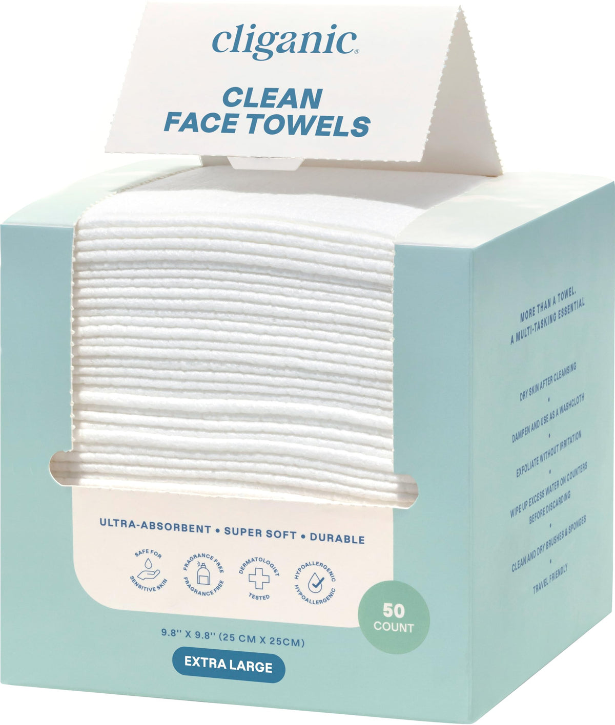 Cliganic Clean Face Towels XL front view packaging