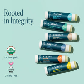 Cliganic Coconut lip balm tube on a white background