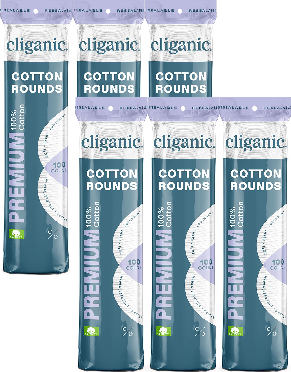 Cliganic Cotton Rounds 600 Count front view packaging