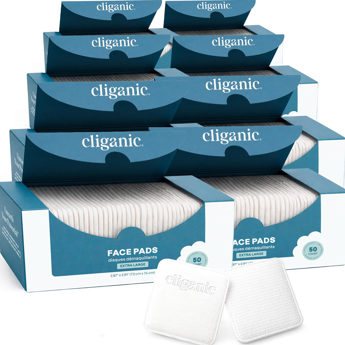 Cliganic Extra Large Face Pads 400 Count packaging front view