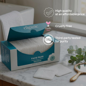 Cliganic Extra Large Face Pads displayed on a vanity