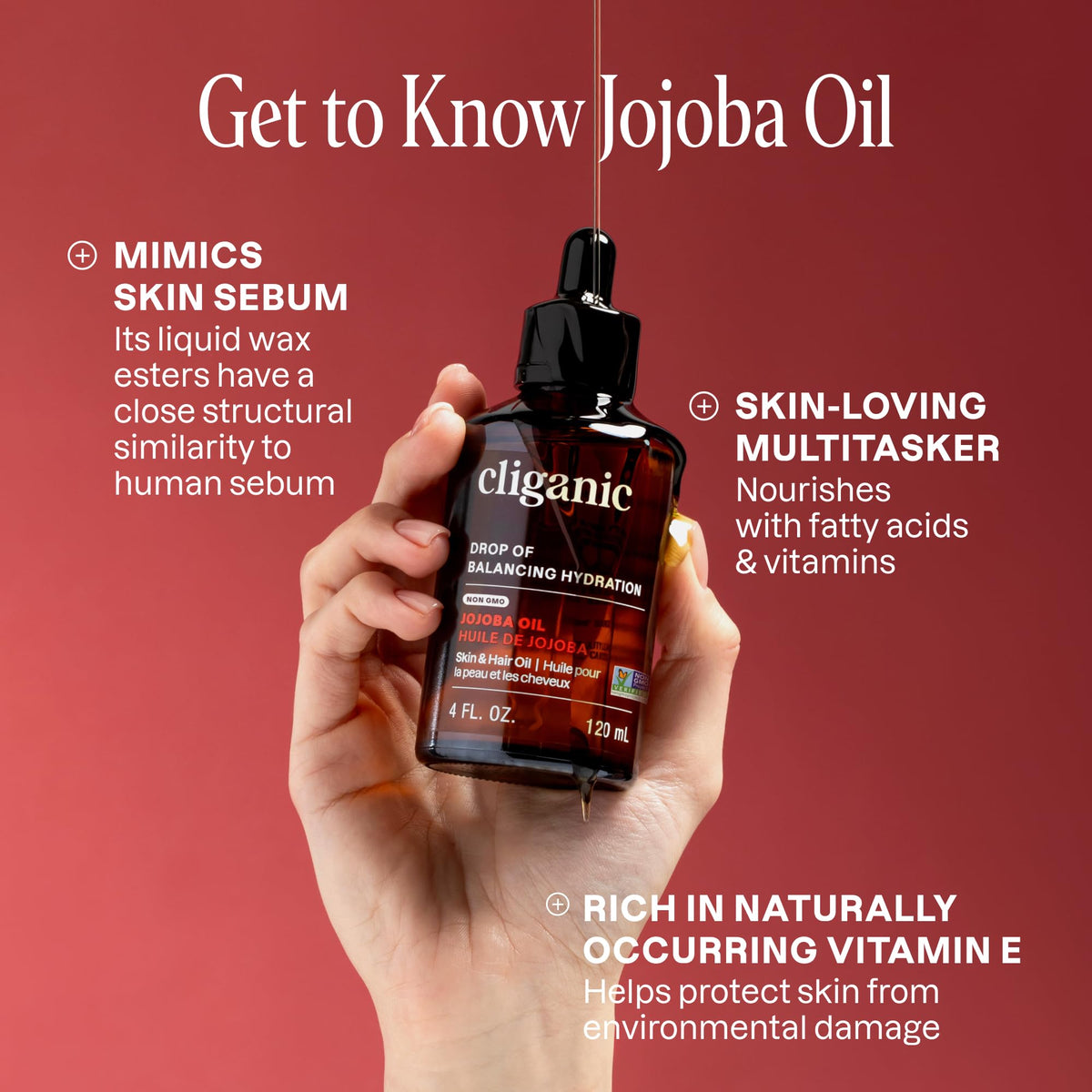 Cliganic Jojoba Oil 32 oz side view showing label
