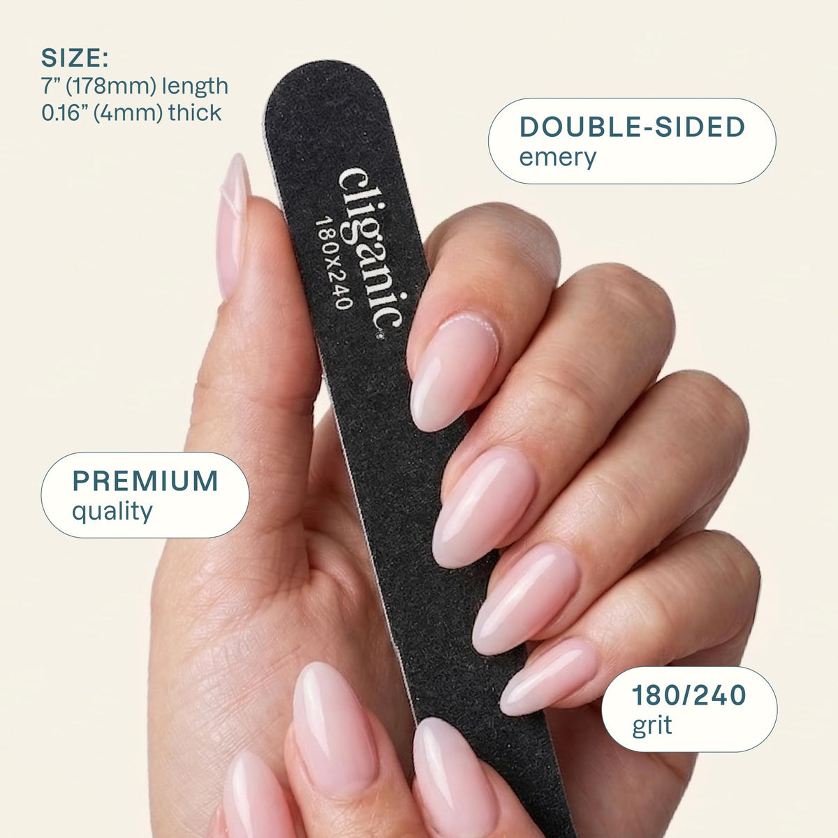 Cliganic nail files showing double-sided grit 180 and 240