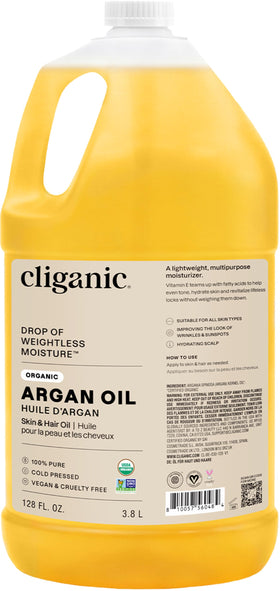 Cliganic Organic Argan Oil 128oz front view with label