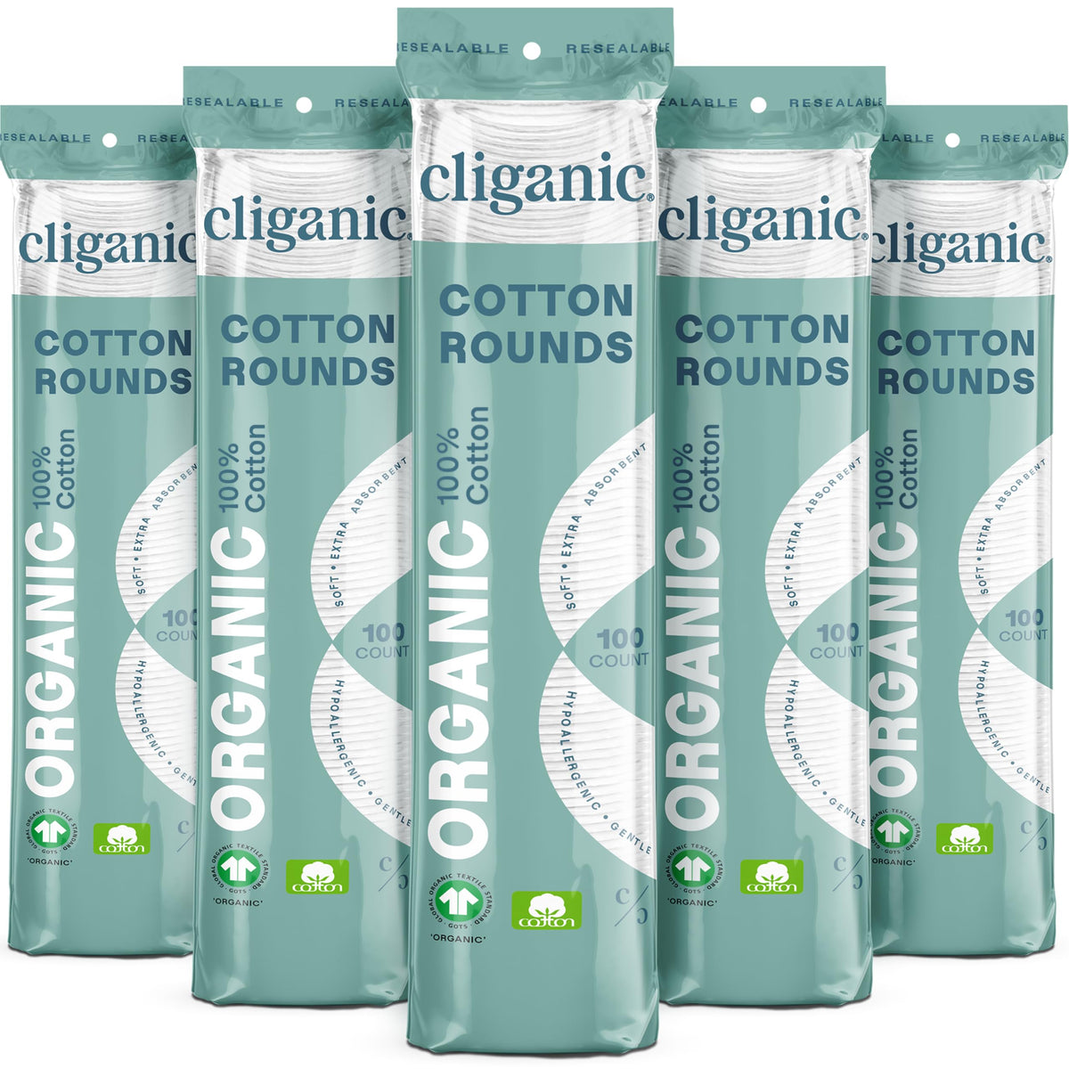 Cliganic Organic Cotton Rounds 500 Count front view