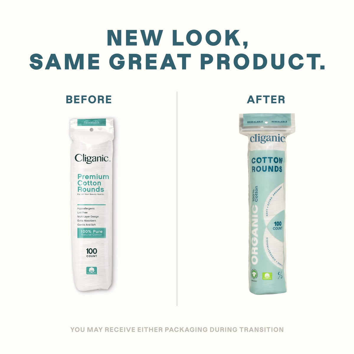 Cliganic Organic Cotton Rounds packaging side view