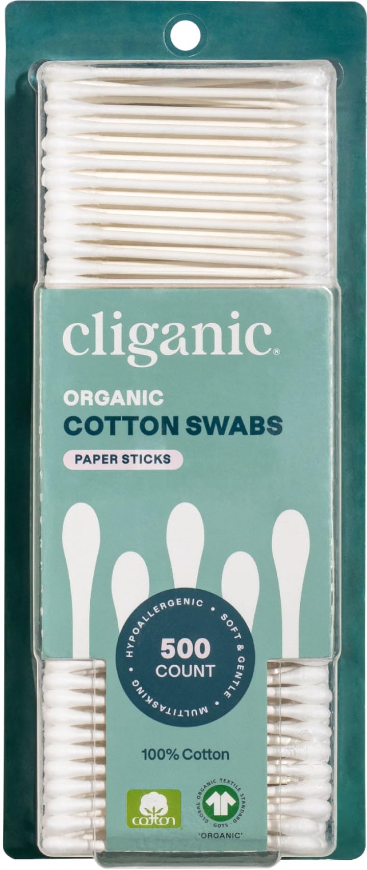 Cliganic Organic Cotton Swabs 500 Count front view