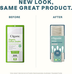 Cliganic Organic Cotton Swabs packaging with three packs
