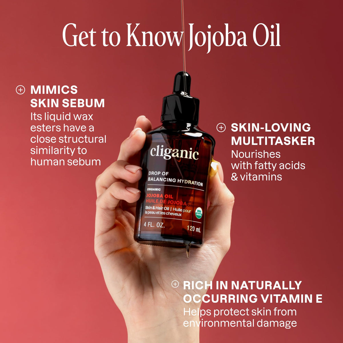 Cliganic Organic Jojoba Oil 16 oz with dropper