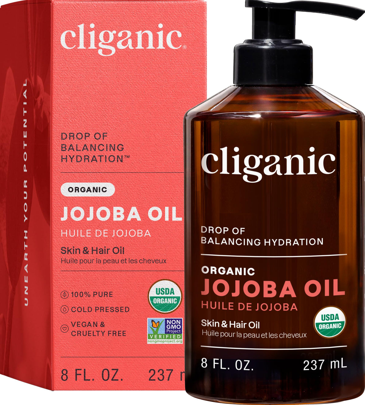 Cliganic Organic Jojoba Oil 8oz front view