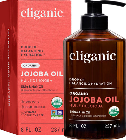 Cliganic Organic Jojoba Oil 8oz front view