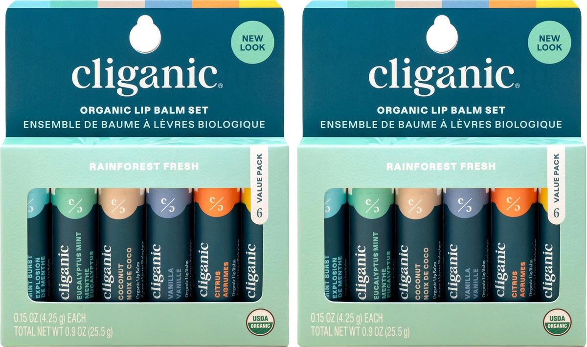 Cliganic Organic Lip Balm Set with 12 tubes in assorted flavours