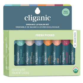 Cliganic Organic Lip Balm Set with 8 flavours including Mint Burst and Coconut