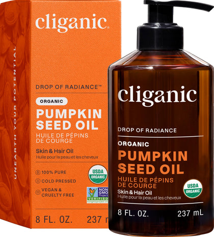 Cliganic Organic Pumpkin Seed Oil front view with pump