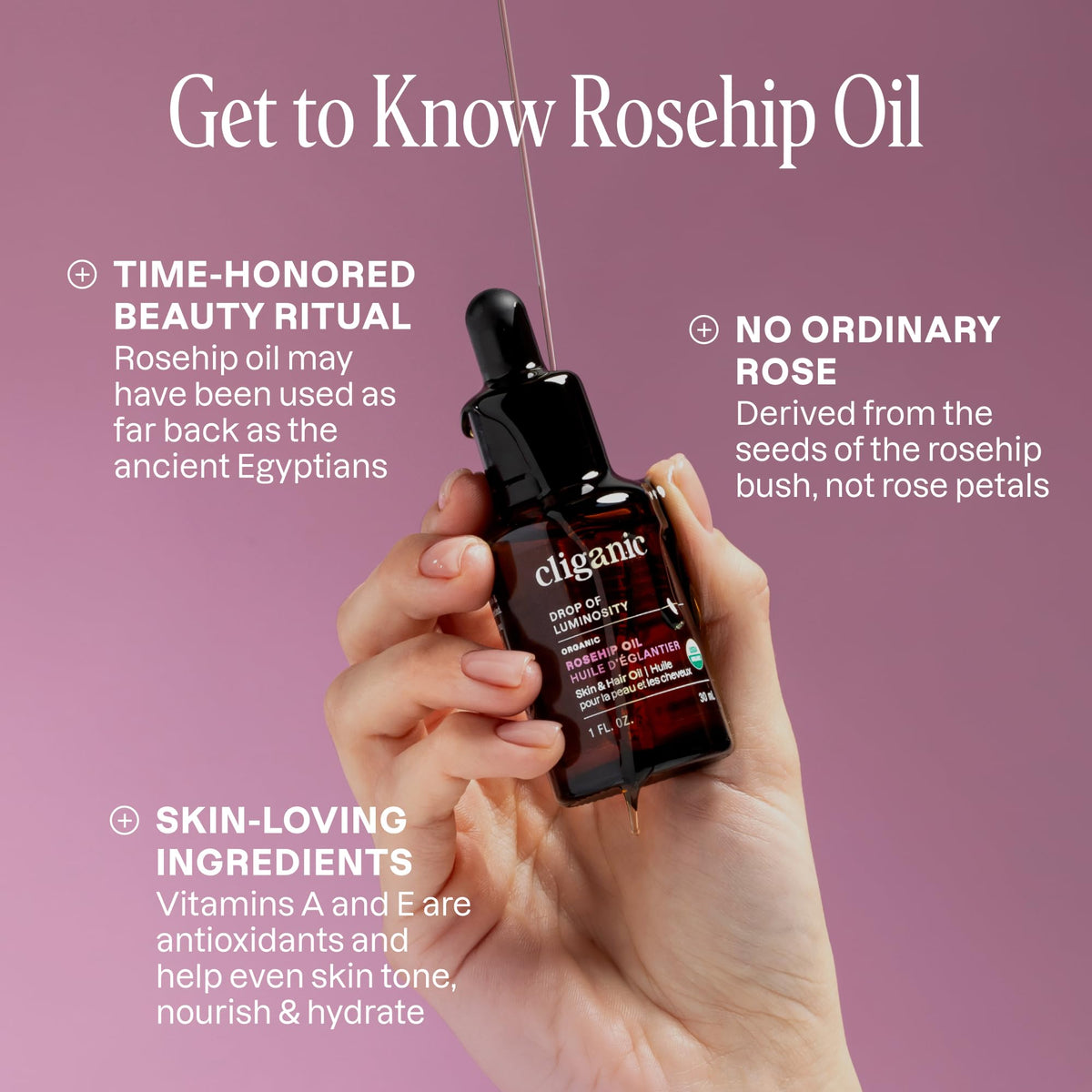 Cliganic Organic Rosehip Seed Oil 240g side view