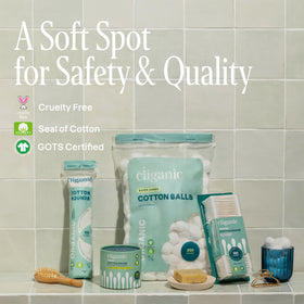 Cliganic Organic Super Jumbo Cotton Balls displayed with skincare products