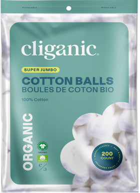 Cliganic Organic Super Jumbo Cotton Balls front view packaging