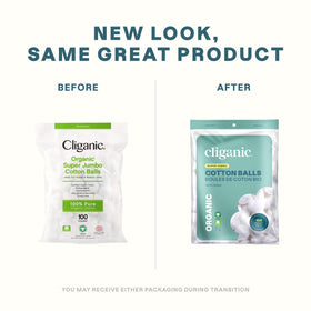 Cliganic Organic Super Jumbo Cotton Balls side view showing size