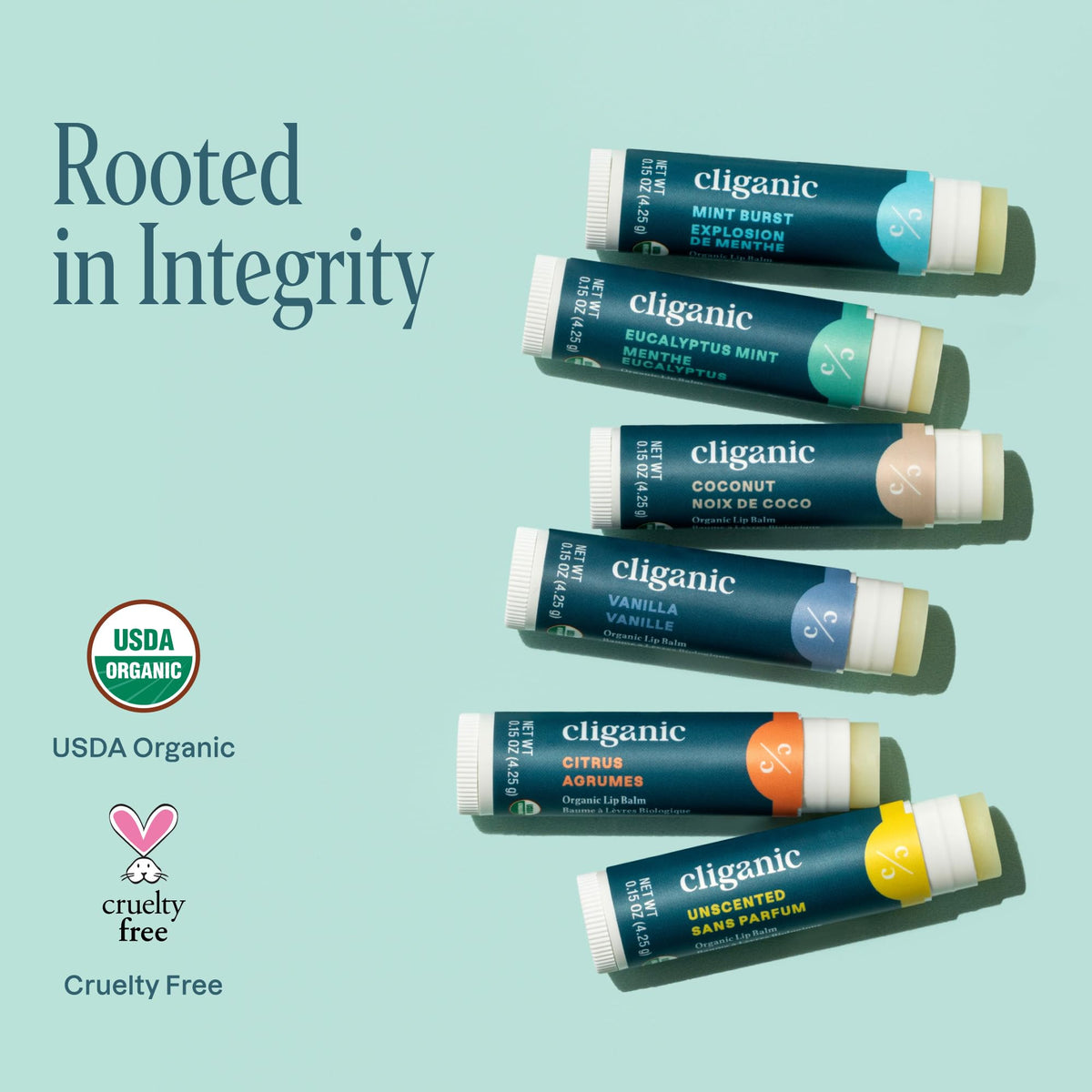 Cliganic Vanilla Lip Balm tube front view