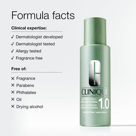 Clinique Clarifying Lotion 1.0 in hand demonstrating usage