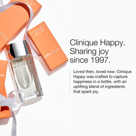 Clinique Happy Eau de Parfum Spray 1 Fl Oz with floral background