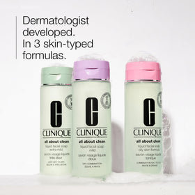 Clinique Liquid Facial Cleanser 6.7 Fl Oz on a bathroom counter