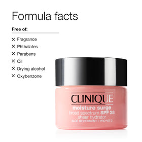 Clinique Moisture Surge Hydrator SPF 28 on bathroom counter