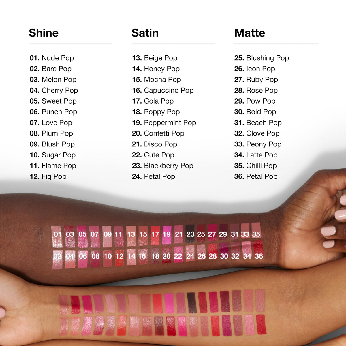 Clinique Pop Longwear Lipstick in various shades display