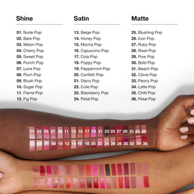 Clinique Pop Longwear Lipstick in various shades display