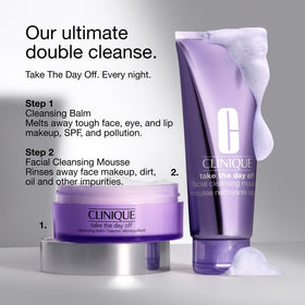 Clinique Take The Day Off Cleansing Mousse in a bathroom setting