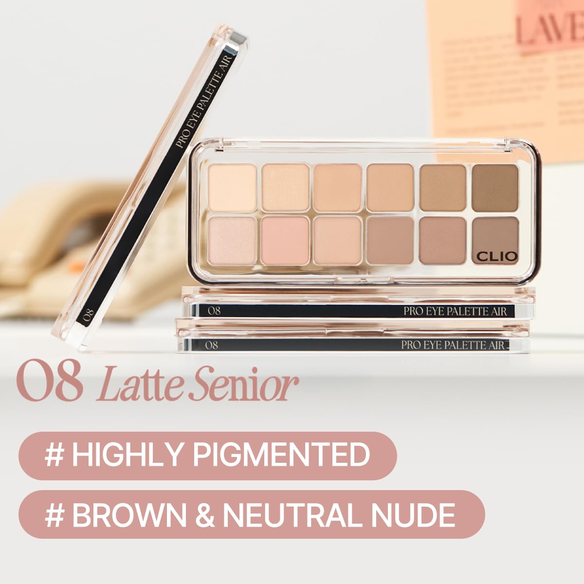 CLIO Pro Eye Palette Air showing matte and shimmer shades