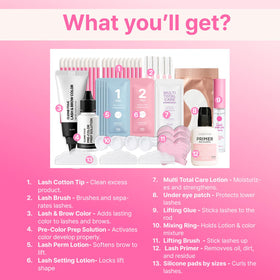 CLIONE Lash Lift and Colour Kit components including colour solution