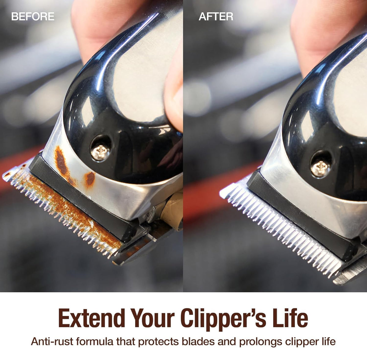 CLIPPERCIDE Disinfectant Spray 15 Ounce in use on clippers
