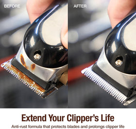 CLIPPERCIDE Disinfectant Spray 15 Ounce in use on clippers