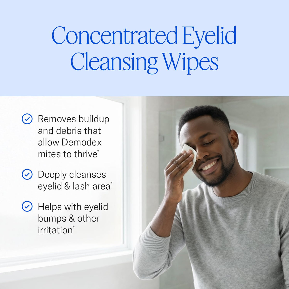 Cliradex Natural Eyelid Towelettes opened with a towelette visible
