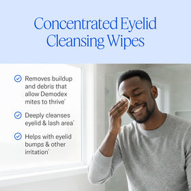 Cliradex Natural Eyelid Towelettes opened with a towelette visible