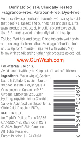 CLn Shampoo bottle side view with label