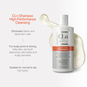 CLn Shampoo in a bathroom setting with towels
