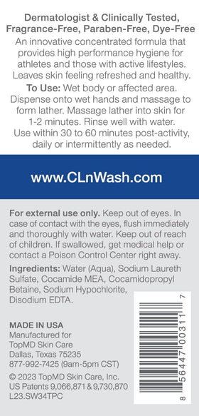 CLn SportWash 3.4 fl. oz. bottle back view