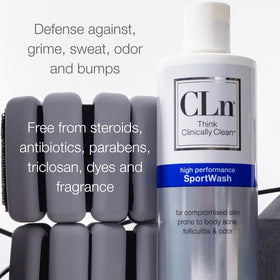 CLn SportWash on a bathroom shelf