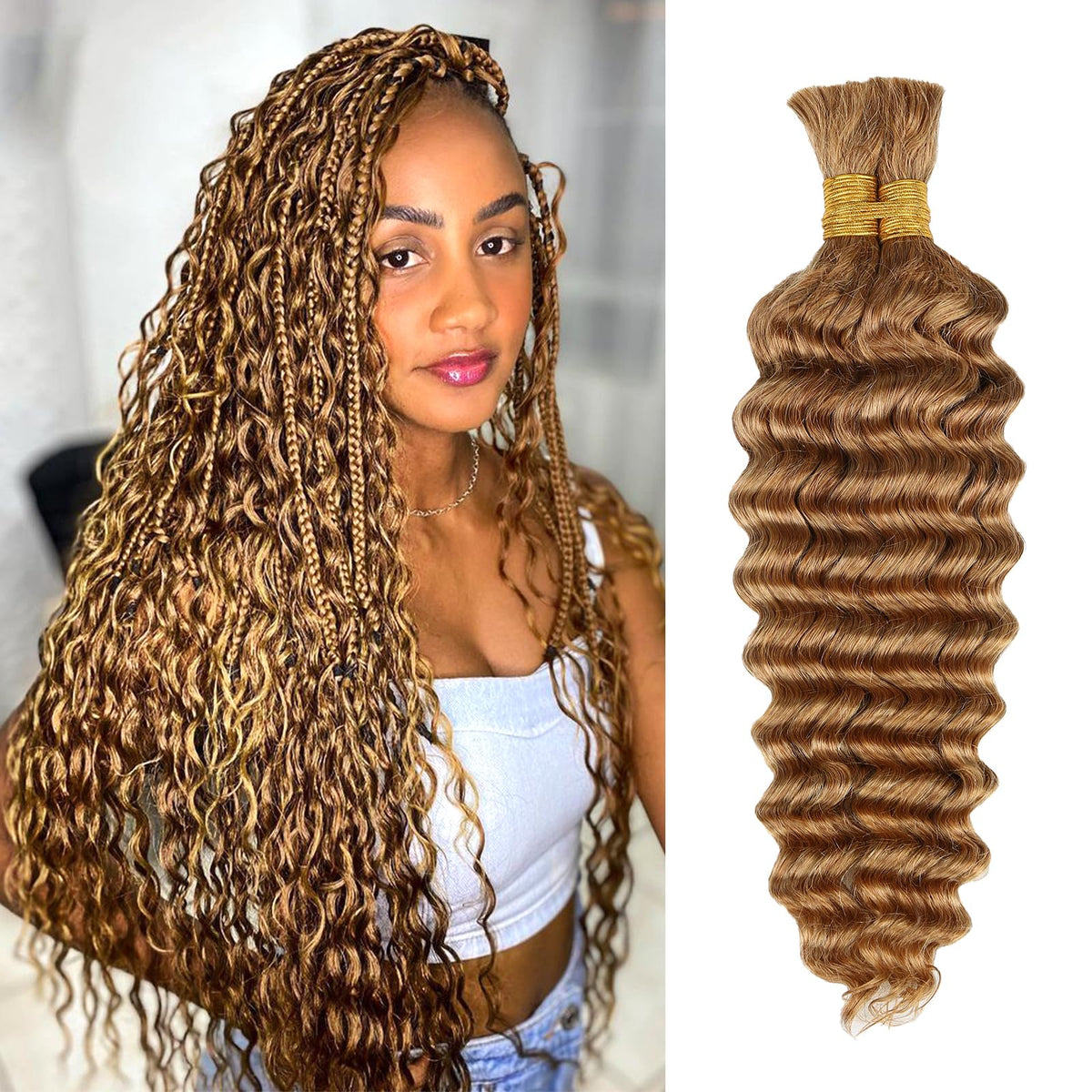 CLong Deep Wave Human Braiding Hair Extensions 24 Inch #27 front view