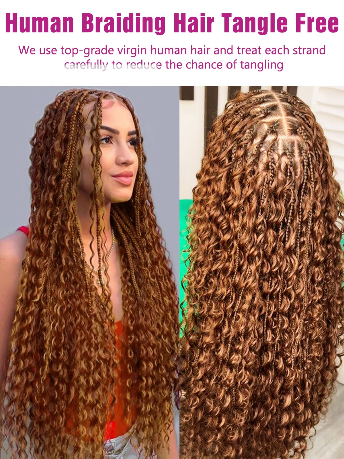 CLong Light Brown Human Braiding Hair Deep Wave packaging