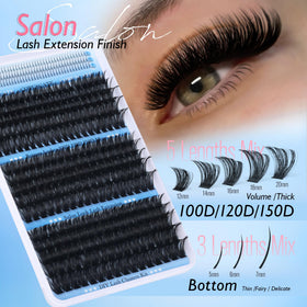 Close-up of 120D cluster eyelash extensions in CORUSCATE pack