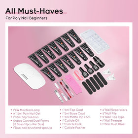 Close-up of 14 colours of poly nail gel in the kit