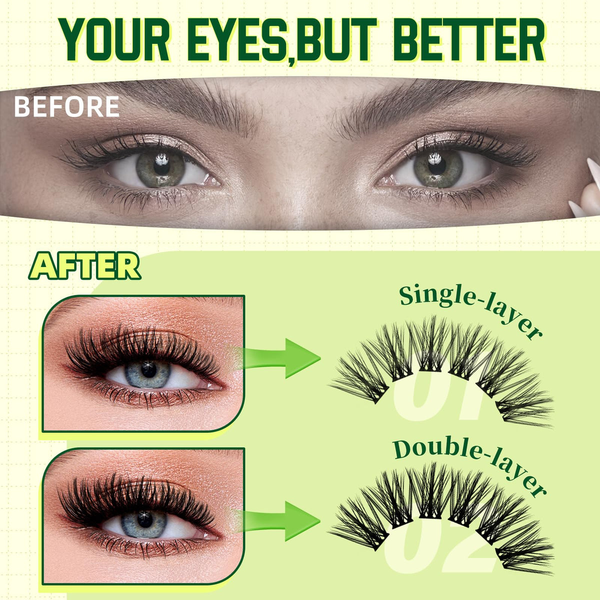 Close-up of 144 cluster lashes in varying lengths
