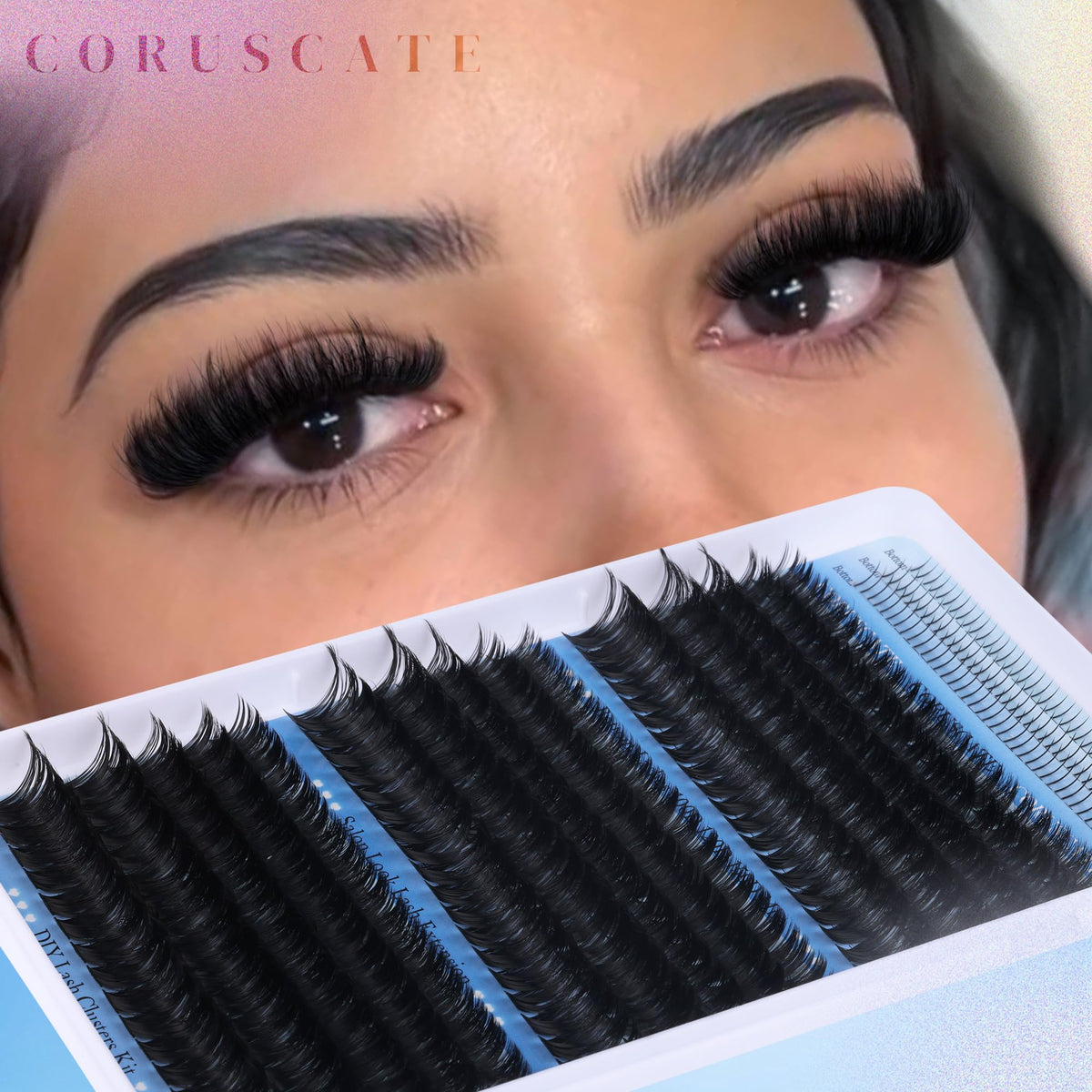 Close-up of 150D cluster lashes in CORUSCATE pack