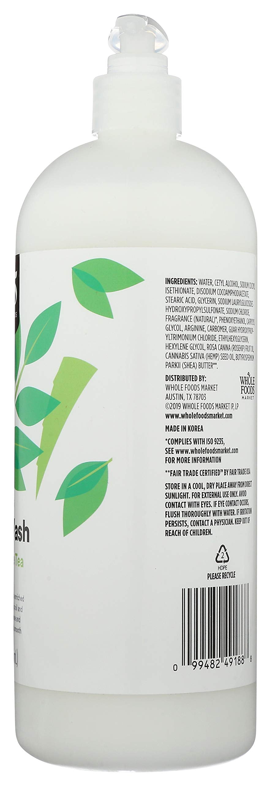 Close-up of 365 Body Wash ingredients including hemp seed oil and shea butter