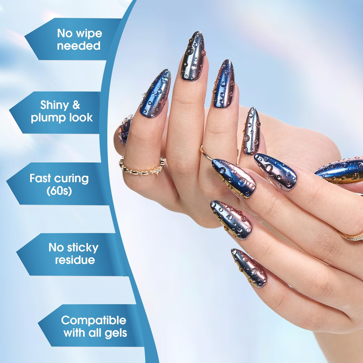 Close-up of 3D water droplet effect on nails