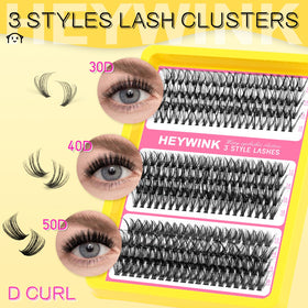 Close-up of 40D lash clusters in HEYWINK kit