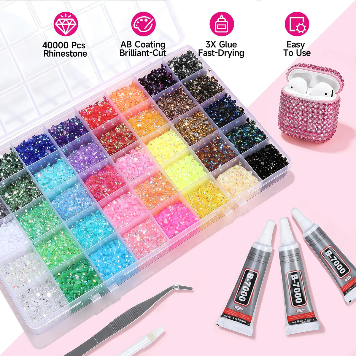 Close-up of 4mm flat-back resin gems in various colours